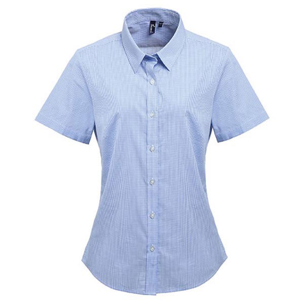 Premier Workwear Ladies` Microcheck (Gingham) Short Sleeve Shirt Cotton PW321