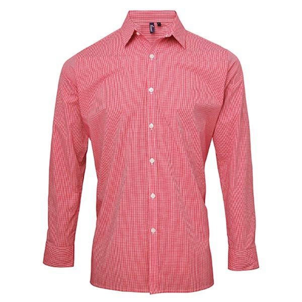 Premier Workwear Men`s Microcheck (Gingham) Long Sleeve Shirt PW220