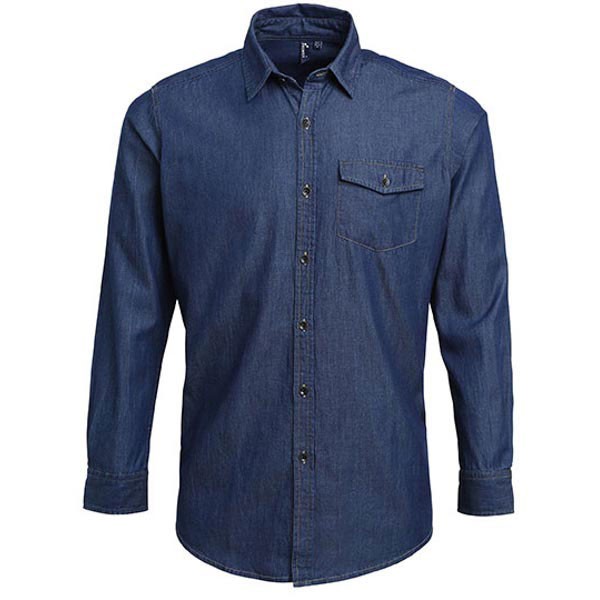 Premier Workwear Men`s Jeans Stitch Denim Shirt PW222