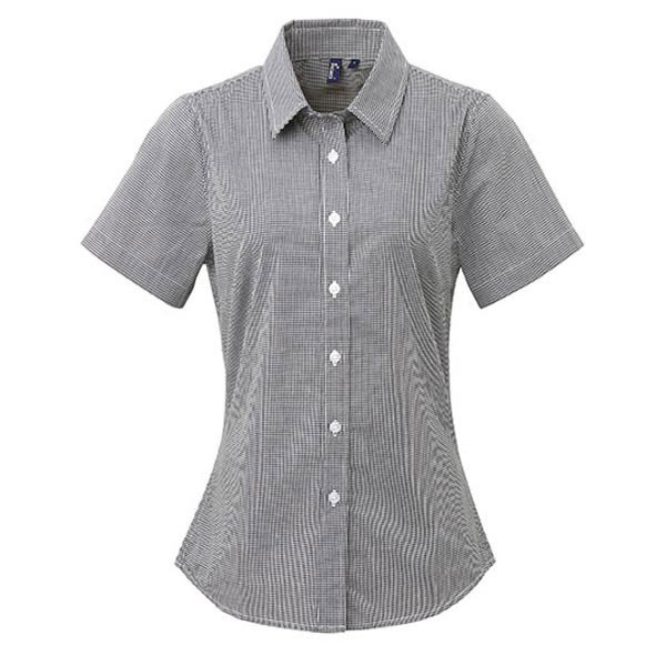 Premier Workwear Ladies` Microcheck (Gingham) Short Sleeve Shirt Cotton PW321
