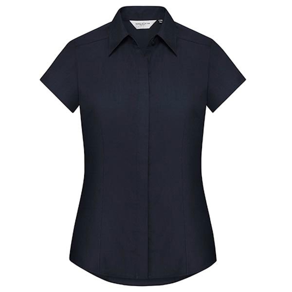Russell Collection Ladies` Cap Sleeve Fitted Polycotton Poplin Shirt Z925F