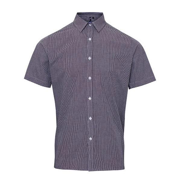 Premier Workwear Men`s Microcheck (Gingham) Short Sleeve Shirt Cotton PW221