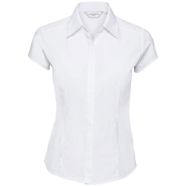 Russell Collection Ladies` Cap Sleeve Fitted Polycotton Poplin Shirt Z925F