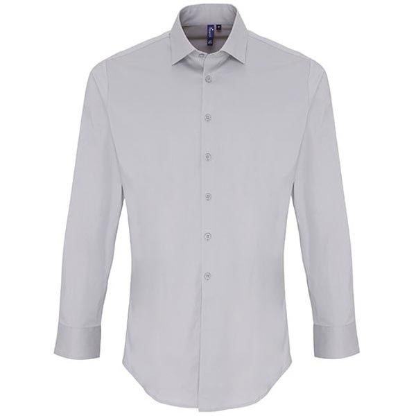 Premier Workwear Mens Stretch Fit Poplin Long Sleeve Cotton Shirt PW244