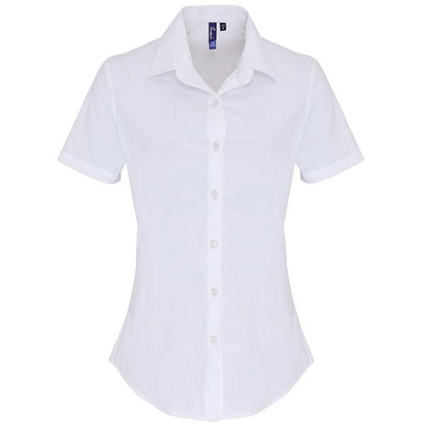 Premier Workwear Ladies Stretch Fit Cotton Poplin Short Sleeve Shirt PW346