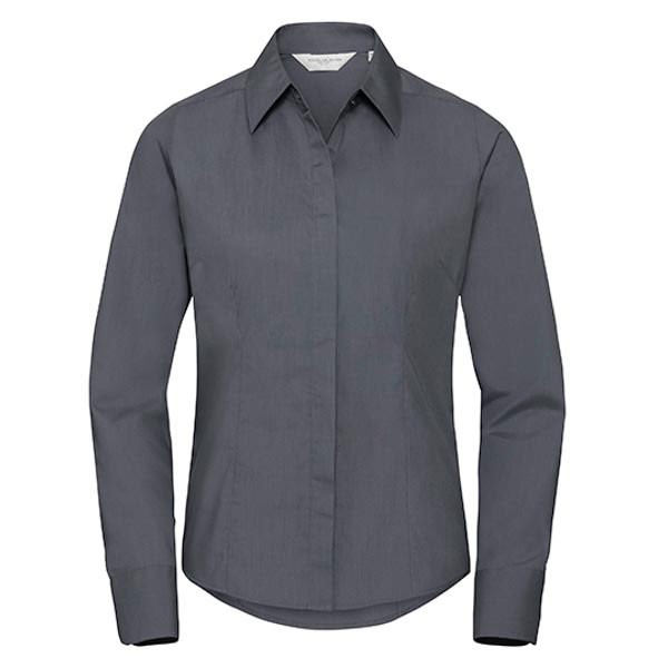 Russell Collection Ladies` Long Sleeve Fitted Polycotton Poplin Shirt Z924F