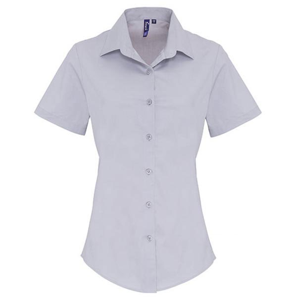 Premier Workwear Ladies Stretch Fit Cotton Poplin Short Sleeve Shirt PW346