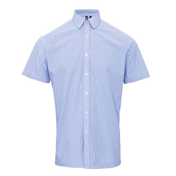 Premier Workwear Men`s Microcheck (Gingham) Short Sleeve Shirt Cotton PW221