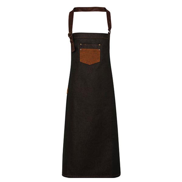Premier Workwear Division Waxed Look Denim Bib Apron With Faux Leather PW136