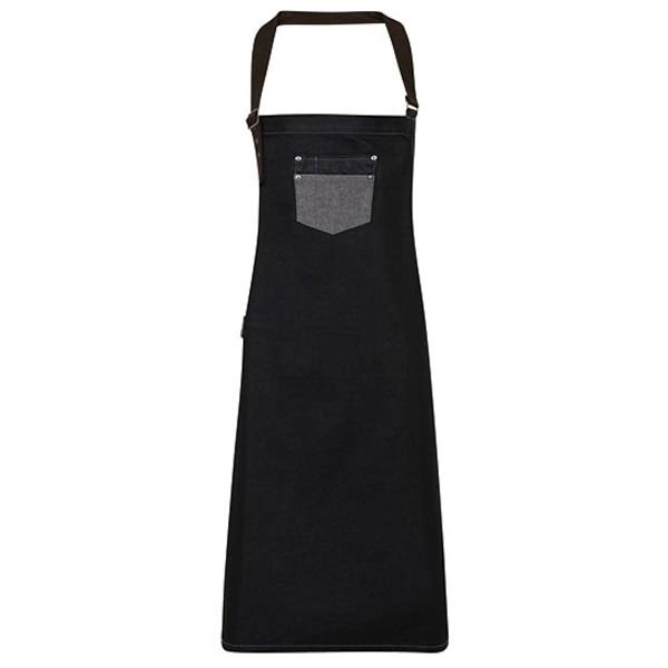Premier Workwear Division Waxed Look Denim Bib Apron With Faux Leather PW136
